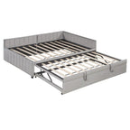 Lit de jour capitonné avec lit gigogne escamotable simple, cadre de lit de jour double, canapé-lit avec dossier en L et motif rayé