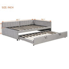 Lit de jour capitonné avec lit gigogne escamotable simple, cadre de lit de jour double, canapé-lit avec dossier en L et motif rayé