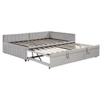 Lit de jour capitonné avec lit gigogne escamotable simple, cadre de lit de jour double, canapé-lit avec dossier en L et motif rayé