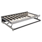 Lit de jour capitonné avec lit gigogne escamotable simple, cadre de lit de jour double, canapé-lit avec dossier en L et motif rayé