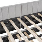 Lit de jour capitonné avec lit gigogne escamotable simple, cadre de lit de jour double, canapé-lit avec dossier en L et motif rayé