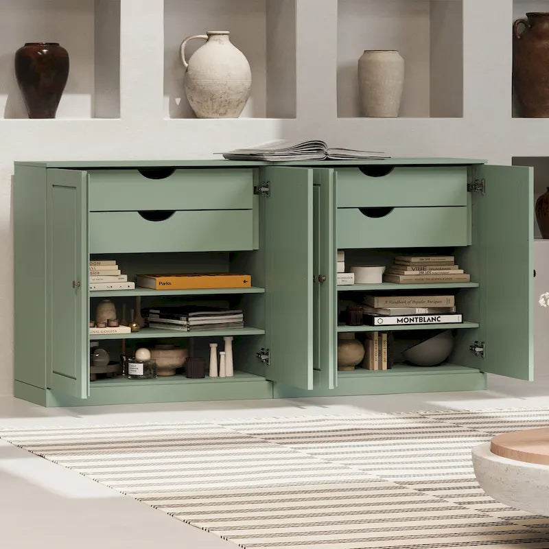 Buffet Palace Imports 100% bois massif 64 avec portes pleines, 4 tiroirs et étagères réglables