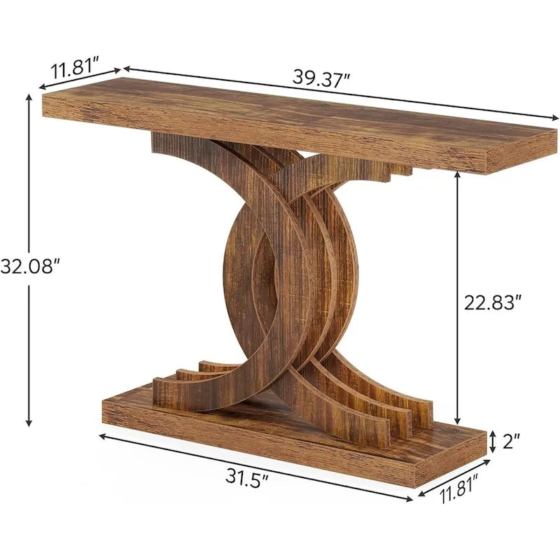 Consoles en bois de style campagnard avec piètement géométrique pour entrée