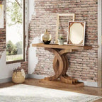 Consoles en bois de style campagnard avec piètement géométrique pour entrée