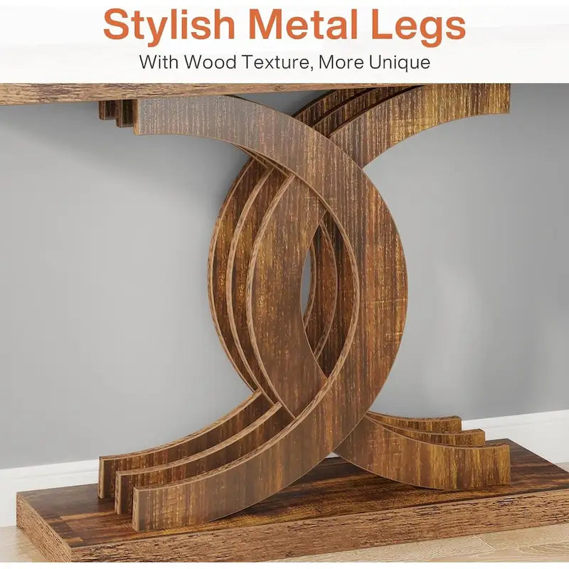 Consoles en bois de style campagnard avec piètement géométrique pour entrée