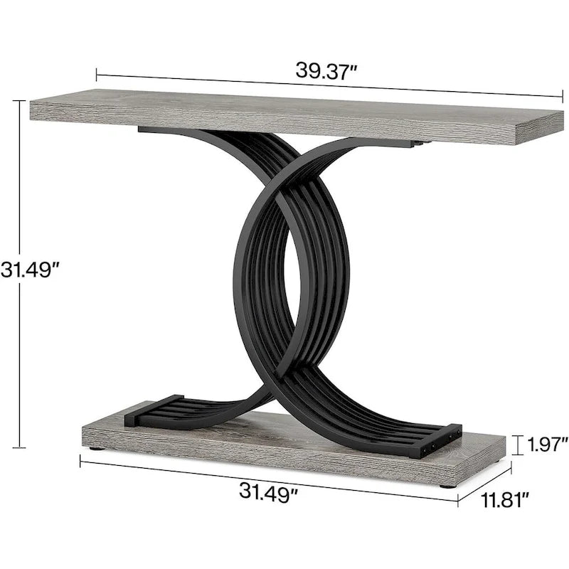 Consoles en bois de style campagnard avec piètement géométrique pour entrée