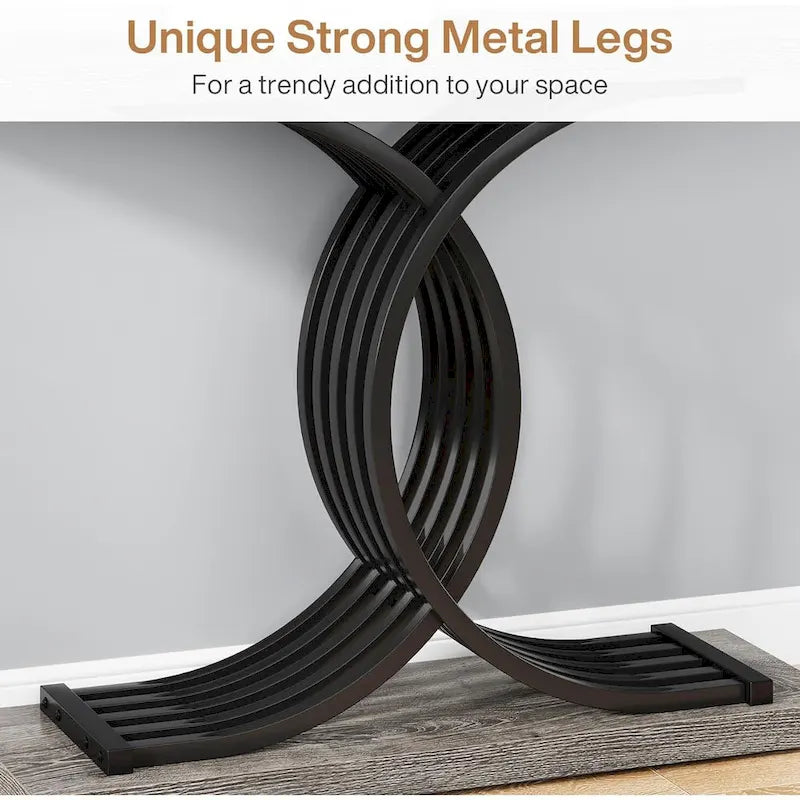 Consoles en bois de style campagnard avec piètement géométrique pour entrée