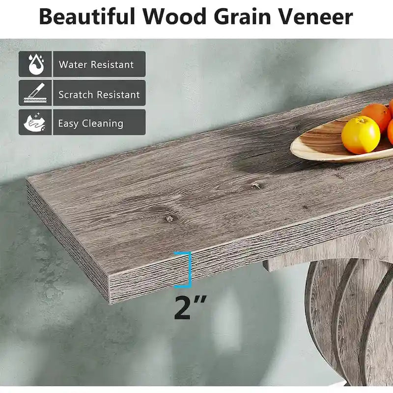 Consoles en bois de style campagnard avec piètement géométrique pour entrée