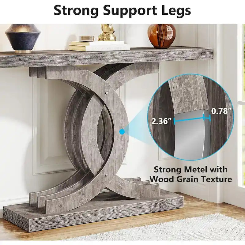 Consoles en bois de style campagnard avec piètement géométrique pour entrée