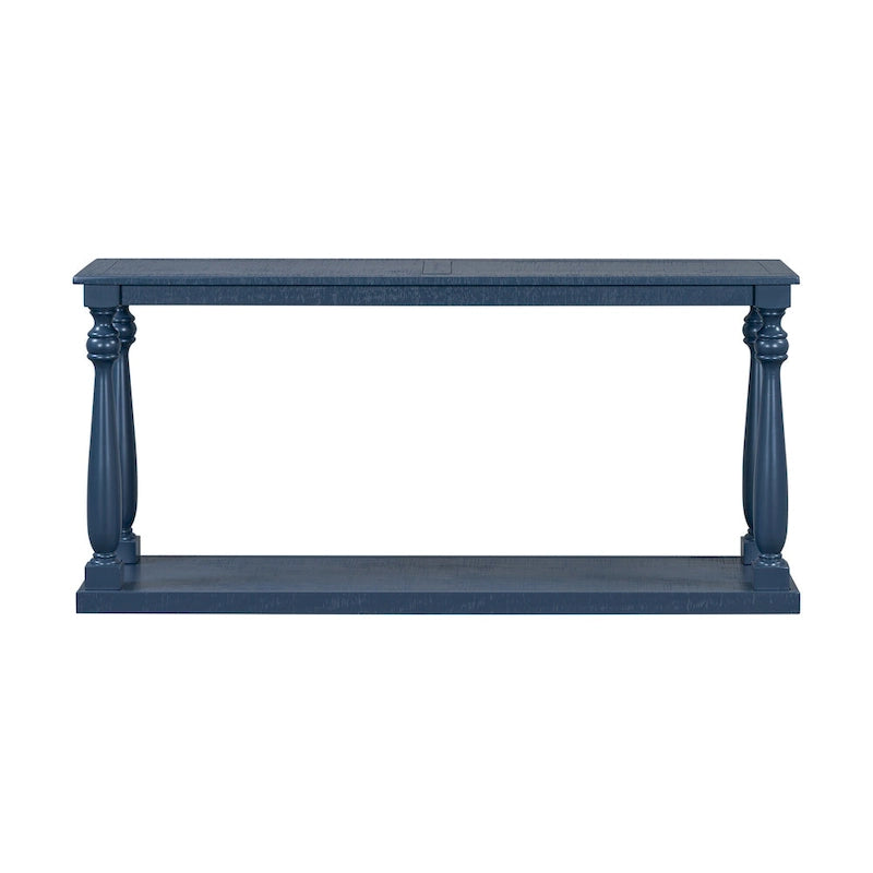 Table console d'entrée de 63 pouces de long avec étagère de rangement inférieure et pied sculptural en forme de vase pour couloir ou salon