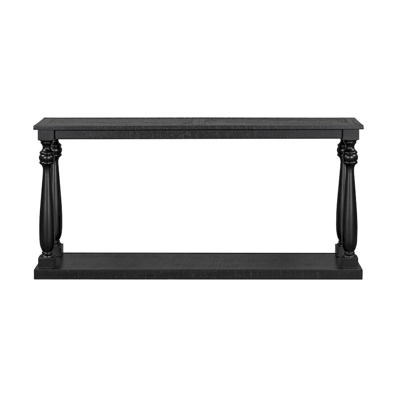 Table console d'entrée de 63 pouces de long avec étagère de rangement inférieure et pied sculptural en forme de vase pour couloir ou salon