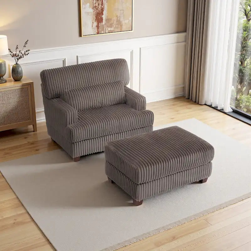 Chaise longue moderne surdimensionnée en velours côtelé moelleux avec repose-pieds