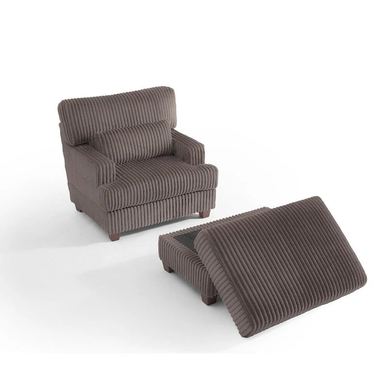 Chaise longue moderne surdimensionnée en velours côtelé moelleux avec repose-pieds