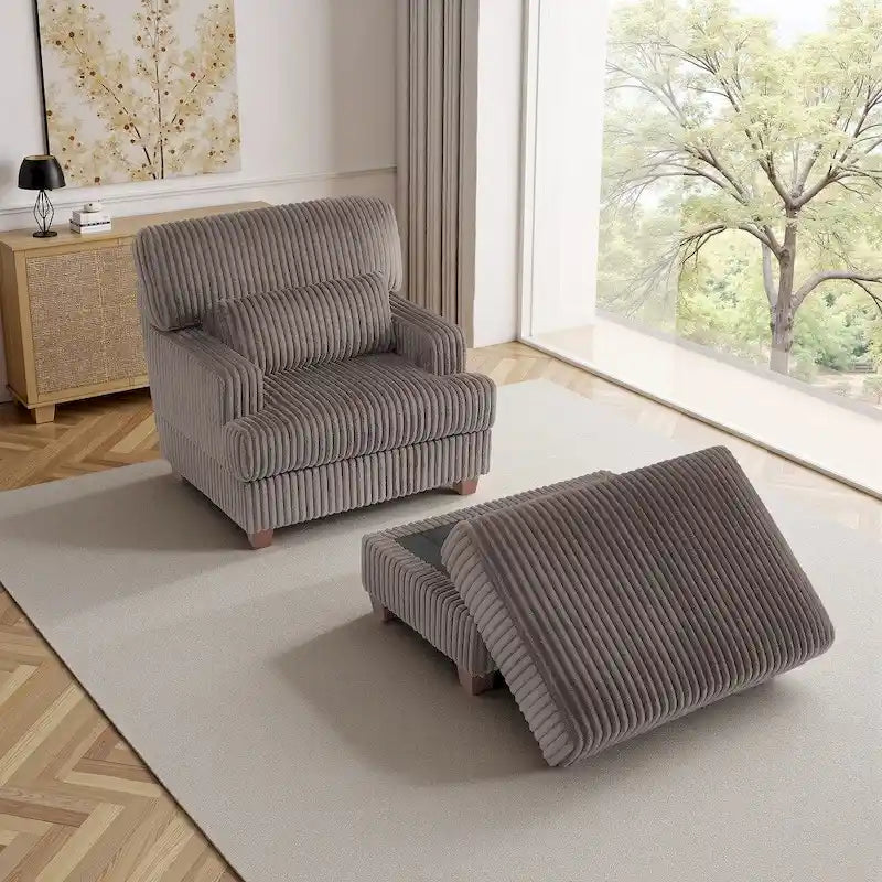 Chaise longue moderne surdimensionnée en velours côtelé moelleux avec repose-pieds