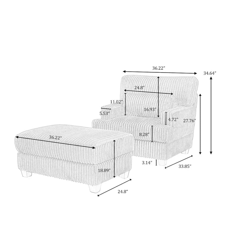 Chaise longue moderne surdimensionnée en velours côtelé moelleux avec repose-pieds