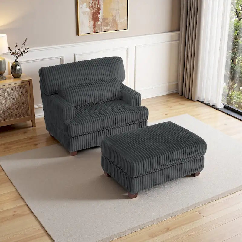 Chaise longue moderne surdimensionnée en velours côtelé moelleux avec repose-pieds