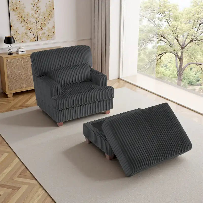 Chaise longue moderne surdimensionnée en velours côtelé moelleux avec repose-pieds