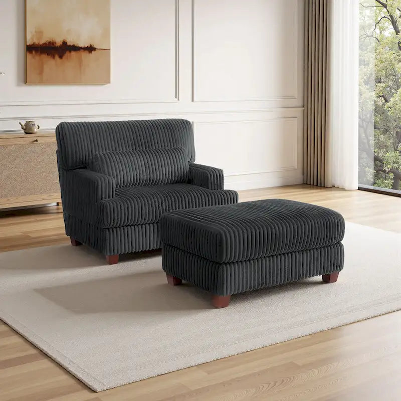 Chaise longue moderne surdimensionnée en velours côtelé moelleux avec repose-pieds