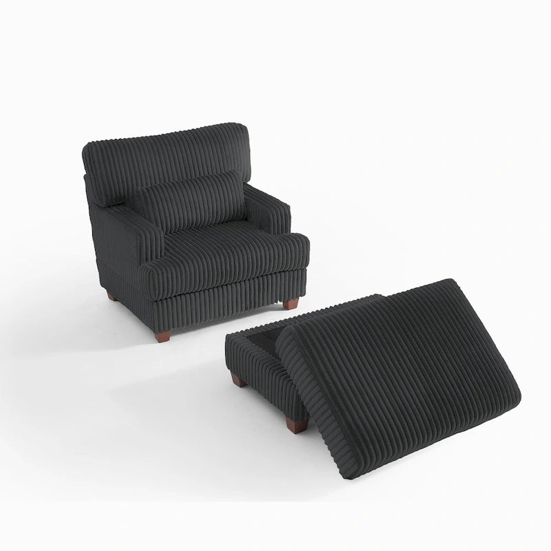 Chaise longue moderne surdimensionnée en velours côtelé moelleux avec repose-pieds