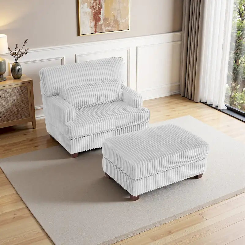 Chaise longue moderne surdimensionnée en velours côtelé moelleux avec repose-pieds