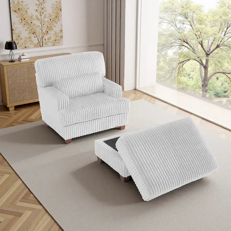 Chaise longue moderne surdimensionnée en velours côtelé moelleux avec repose-pieds