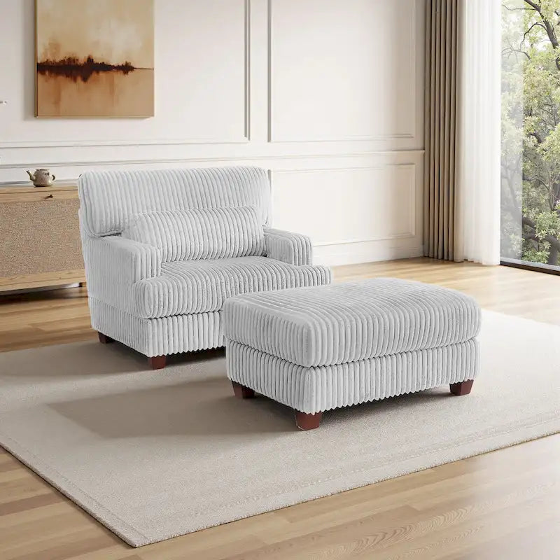 Chaise longue moderne surdimensionnée en velours côtelé moelleux avec repose-pieds