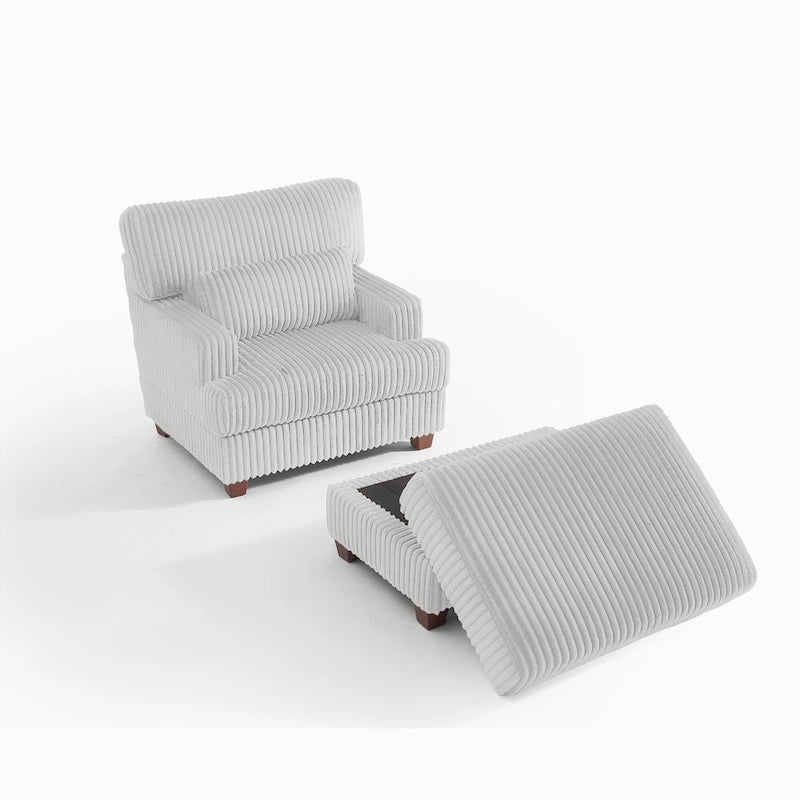 Chaise longue moderne surdimensionnée en velours côtelé moelleux avec repose-pieds