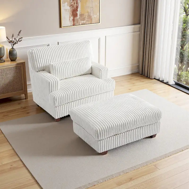 Chaise longue moderne surdimensionnée en velours côtelé moelleux avec repose-pieds