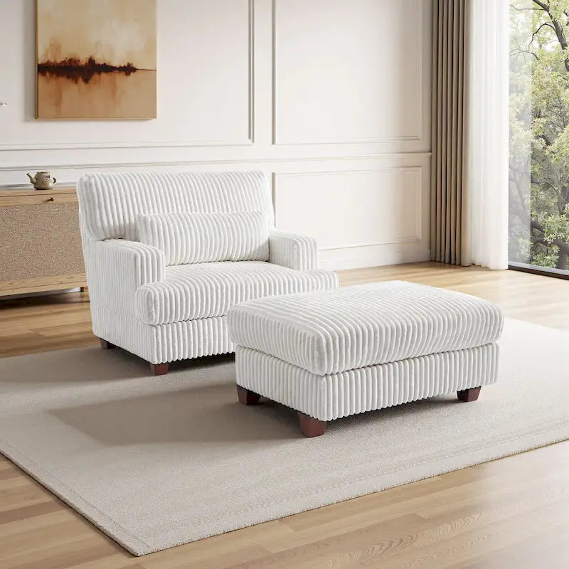 Chaise longue moderne surdimensionnée en velours côtelé moelleux avec repose-pieds