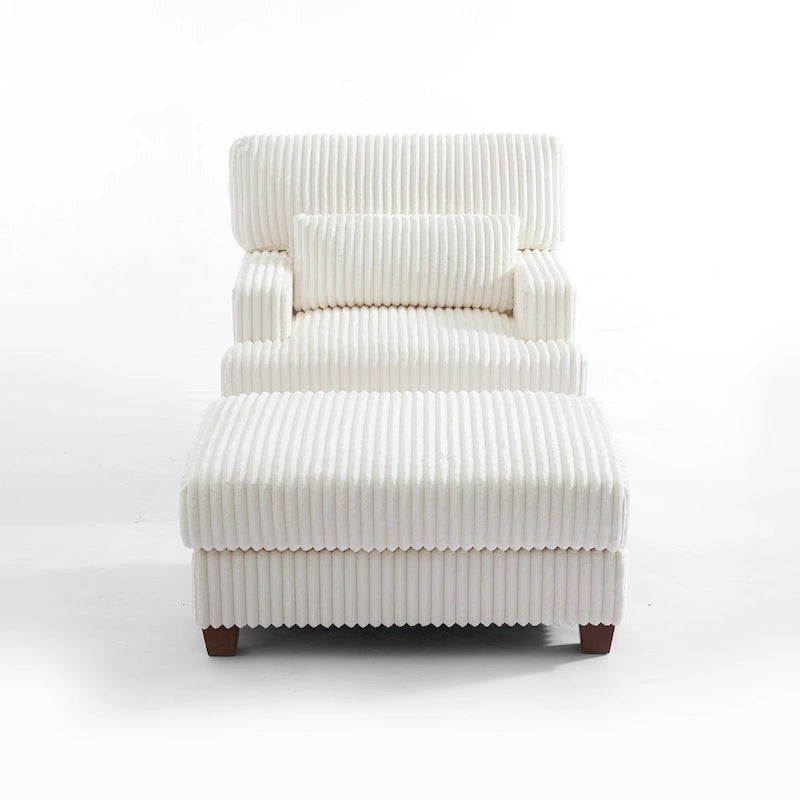 Chaise longue moderne surdimensionnée en velours côtelé moelleux avec repose-pieds