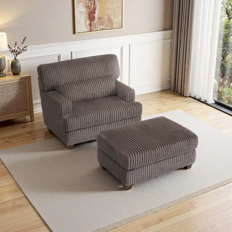 Chaise longue moderne surdimensionnée en velours côtelé moelleux avec repose-pieds