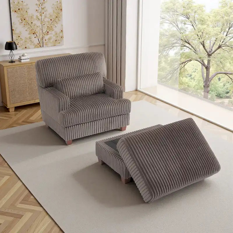 Chaise longue moderne surdimensionnée en velours côtelé moelleux avec repose-pieds