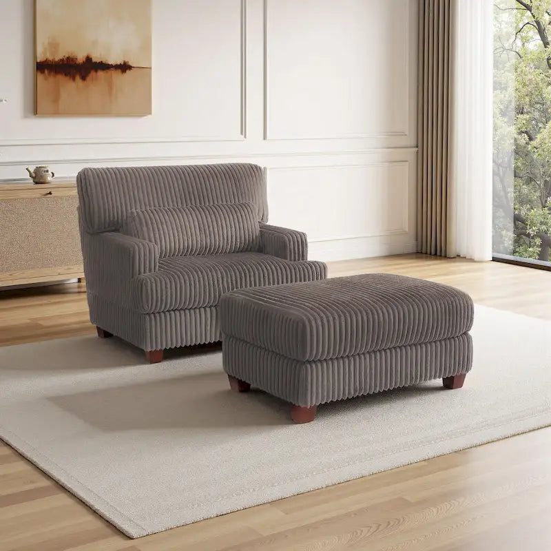 Chaise longue moderne surdimensionnée en velours côtelé moelleux avec repose-pieds