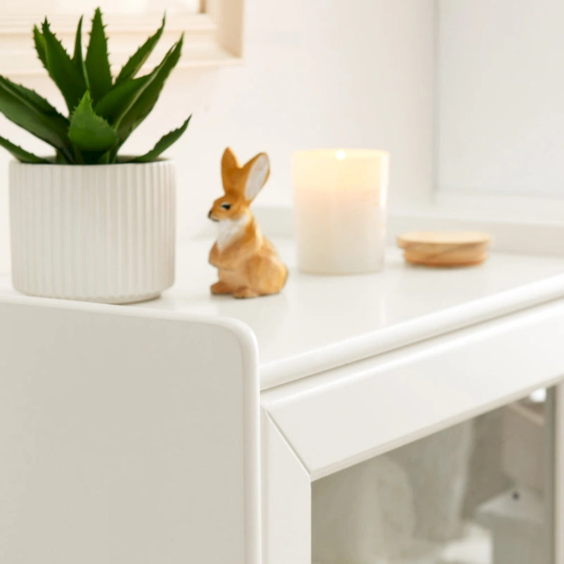 Meuble de rangement moderne pour salle de bain avec porte vitrée, double étagère réglable et tiroir