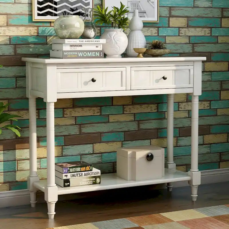 Daisy Series Wood Console Table with Two Drawers and Shelf - 13.80 x 35.43 x 29.90