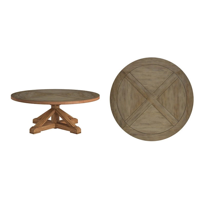 Table basse ronde Krakova rustique en placage de pin avec piètement en X
