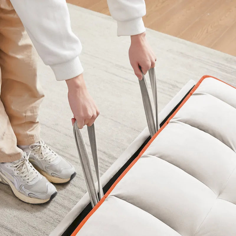 Canapé-lit pliable et polyvalent en velours avec dossier réglable, port USB et support pour téléphone