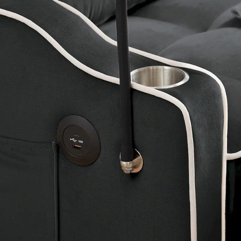 Canapé-lit pliable et polyvalent en velours avec dossier réglable, port USB et support pour téléphone