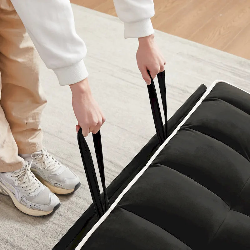 Canapé-lit pliable et polyvalent en velours avec dossier réglable, port USB et support pour téléphone