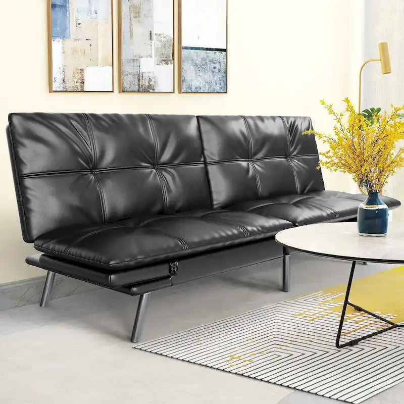 Canapé-lit futon, canapé-lit convertible en similicuir, meuble deux places idéal pour les petits espaces, les chambres d'étudiant ou le salon.