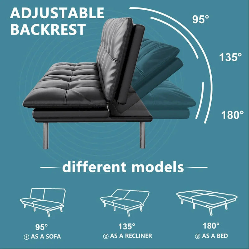 Canapé-lit futon, canapé-lit convertible en similicuir, meuble deux places idéal pour les petits espaces, les chambres d'étudiant ou le salon.