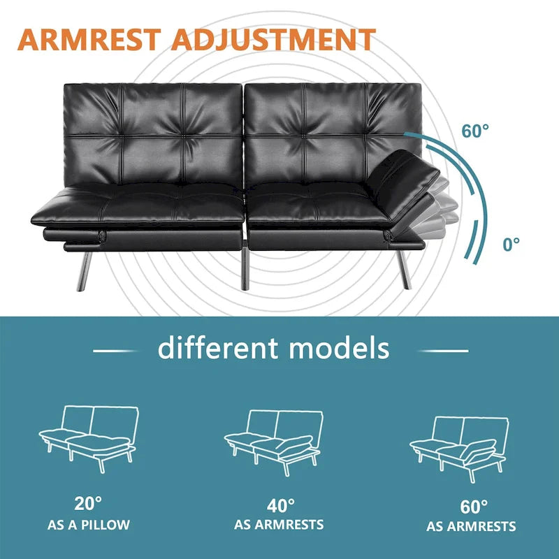 Canapé-lit futon, canapé-lit convertible en similicuir, meuble deux places idéal pour les petits espaces, les chambres d'étudiant ou le salon.