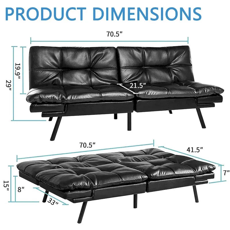 Canapé-lit futon, canapé-lit convertible en similicuir, meuble deux places idéal pour les petits espaces, les chambres d'étudiant ou le salon.