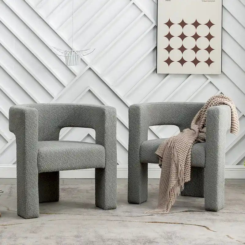 Fauteuil carré rembourré en bouclette KINWELL 28 pouces de large (ensemble de 2)