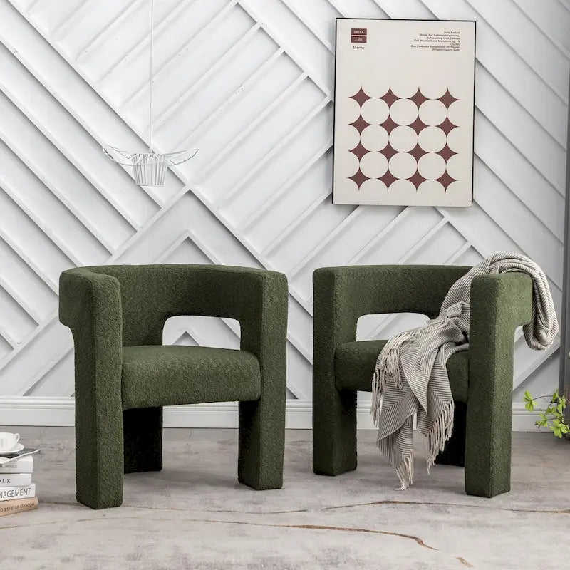 Fauteuil carré rembourré en bouclette KINWELL 28 pouces de large (ensemble de 2)