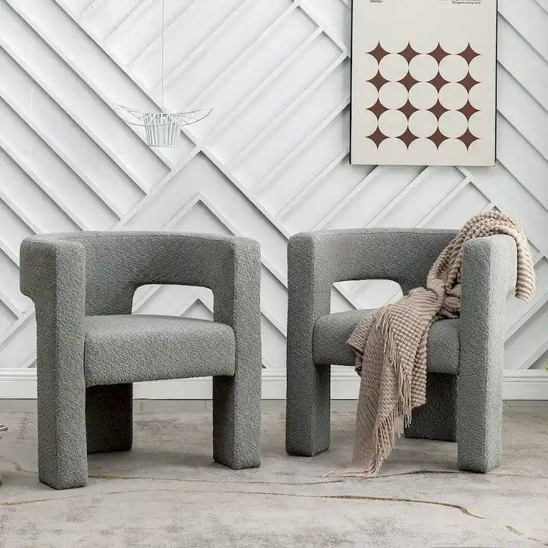 Fauteuil carré rembourré en bouclette KINWELL 28 pouces de large (ensemble de 2)