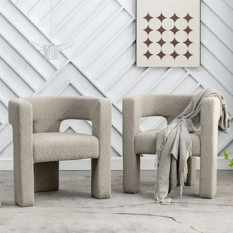 Fauteuil carré rembourré en bouclette KINWELL 28 pouces de large (ensemble de 2)