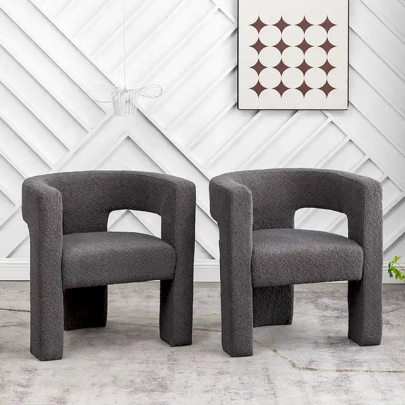 Fauteuil carré rembourré en bouclette KINWELL 28 pouces de large (ensemble de 2)