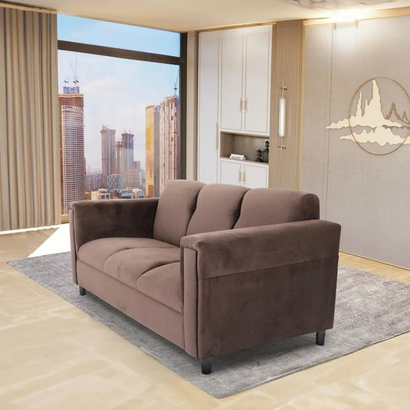 Canapé 3 places Coast to Coast Sofas, style moderne du milieu du siècle, revêtement en daim, structure en bois massif.