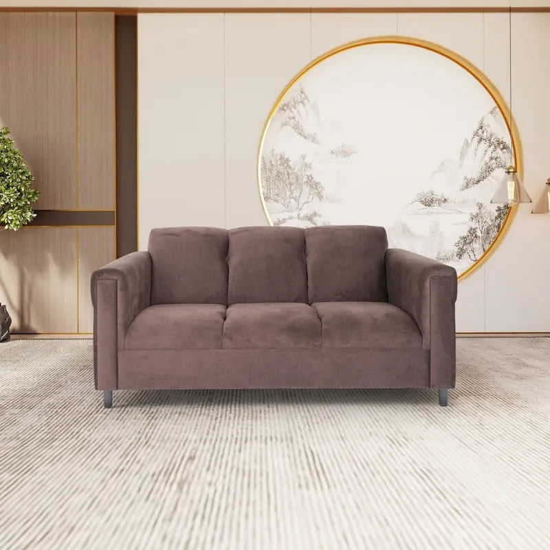 Canapé 3 places Coast to Coast Sofas, style moderne du milieu du siècle, revêtement en daim, structure en bois massif.